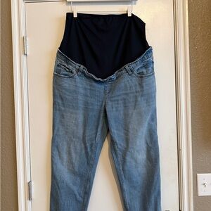 Abercrombie & Fitch Light Blue Straight-Leg Maternity Jeans with Black Panel